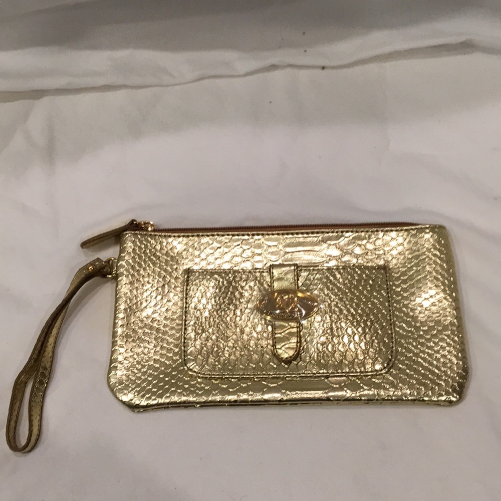 NEW Sharif 1827 gold snakeskin wristlet